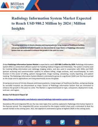 Radiology Information System Market Expected to Reach USD 980.2 Million by 2024 | Million Insights