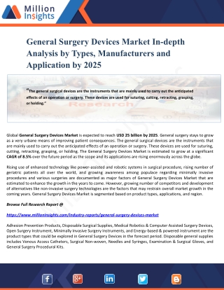 General Surgery Devices Market In-depth Analysis by Types, Manufacturers and Application by 2025