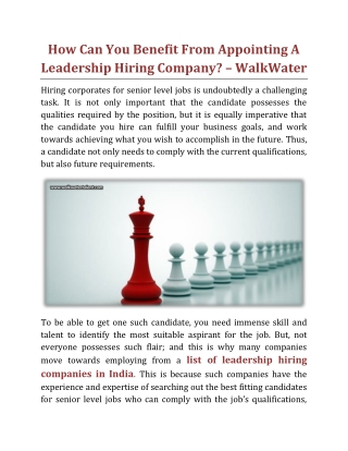 How Can You Benefit From Appointing A Leadership Hiring Company - WalkWater