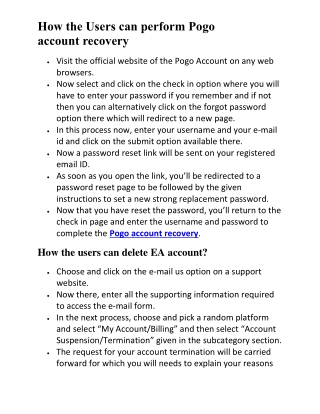 How the Users can perform Pogo account recovery?