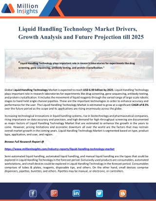 Liquid Handling Technology Market Drivers, Growth Analysis and Future Projection till 2025