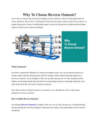 Why To Choose Reverse Osmosis?