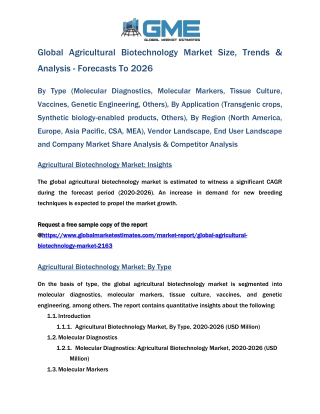 Global Agricultural Biotechnology Market Size, Trends & Analysis - Forecasts To 2026