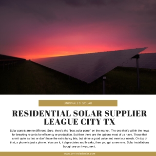 Residential Solar Supplier League City TX  | Unrivaled Solar