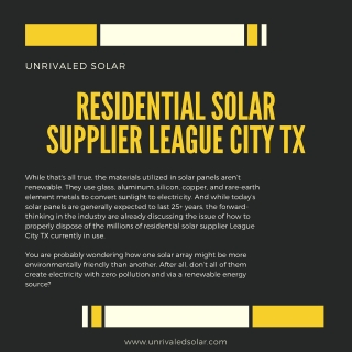 Residential Solar Supplier League City TX | Unrivaled Solar