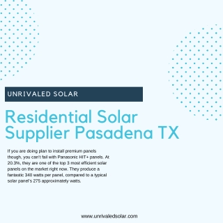 Residential Solar Supplier Pasadena TX  | Unrivaled Solar