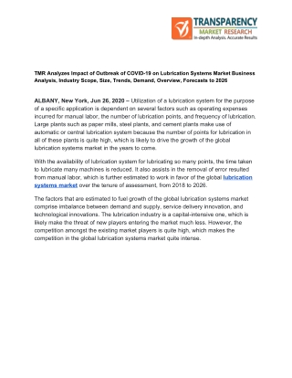 Lubrication Systems Market Business Analysis, Revenue Growth Opportunities And Geographical Forecast Till 2026