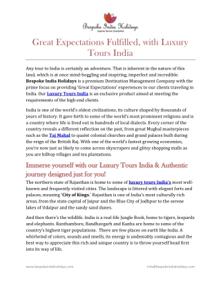 Great Expectations Fulfilled, with Luxury Tours India
