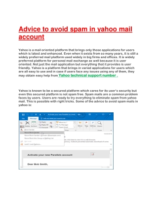 Advice to avoid spam in yahoo mail account