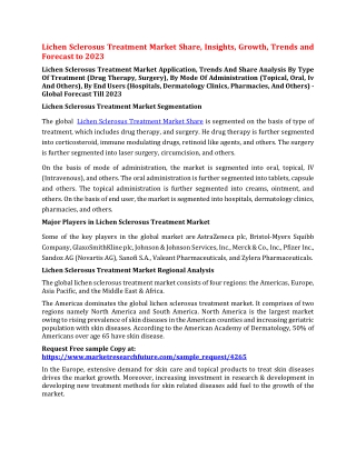 Lichen Sclerosus Treatment Market Share, Insights, Growth, Trends and Forecast to 2023