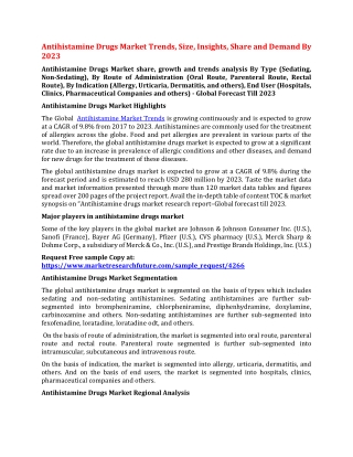 Antihistamine Drugs Market Trends, Size, Insights, Share and Demand By 2023