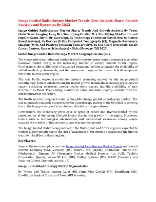 Image Guided Radiotherapy Market Trends, Size, Insights, Share, Growth Analysis and Dynamics By 2023