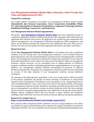 Care Management Solutions Market Share, Dynamics, Latest Trends, Size Value and Applications By 2023