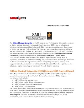 SMU MBA Admission | Sikkim Manipal University- Fees, Courses