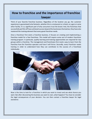 How to franchise and the importance of franchise lawyer