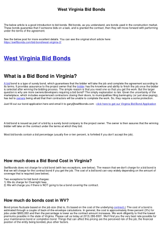 West Virginia Bid Bonds