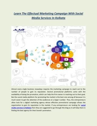 Learn The Effectual Marketing Campaign With Social Media Services In Kolkata