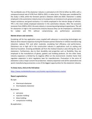 Elastomers Market Size, Share, Trends & Forecast Report