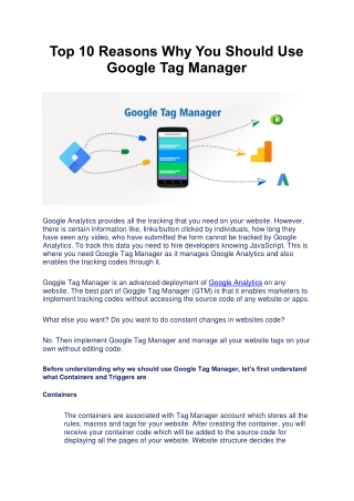 Top 10 Reasons Why You Should Use Google Tag Manager