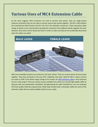Various Uses of MC4 Extension Cable