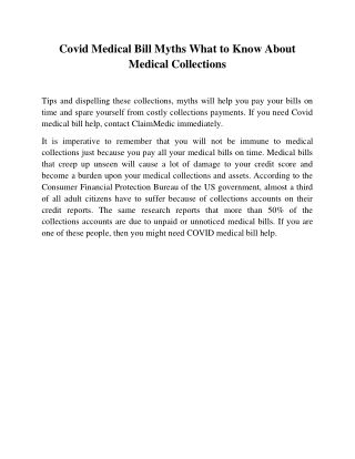 Covid Medical Bill Myths What to Know About Medical Collections
