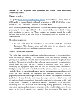 Food Processing Machinery Market Size and Forecast to 2025
