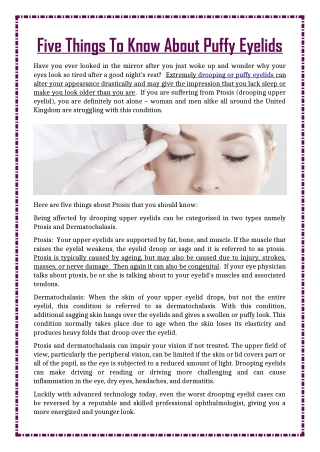 Five Things To Know About Puffy Eyelids