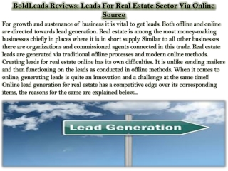 BoldLeads Reviews: Leads For Real Estate Sector Via Online Source