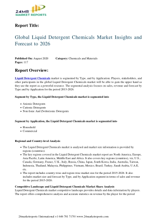 Liquid Detergent Chemicals Market Insights and Forecast to 2026