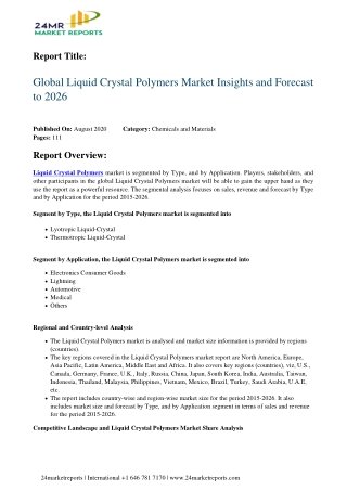 Liquid Crystal Polymers Market Insights and Forecast to 2026