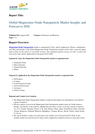 Magnesium Oxide Nanoparticle Market Insights and Forecast to 2026