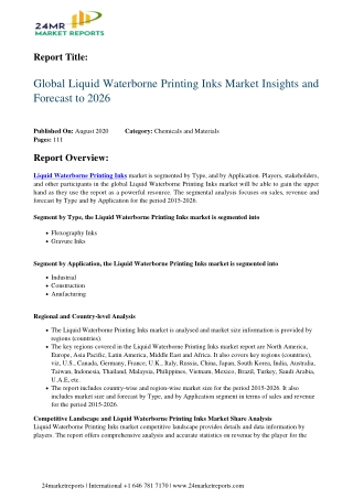 Liquid Waterborne Printing Inks Market Insights and Forecast to 2026