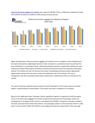 Global Automotive luggage Trim Market : Industry Analysis and Forecast (2019-2026)