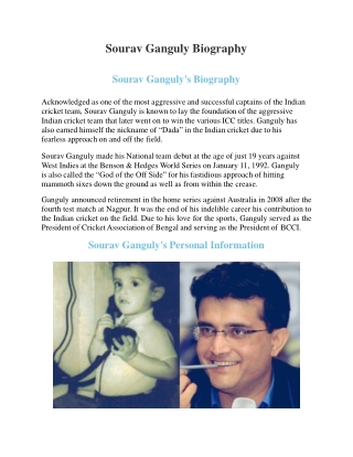 Sourav Ganguly Biography