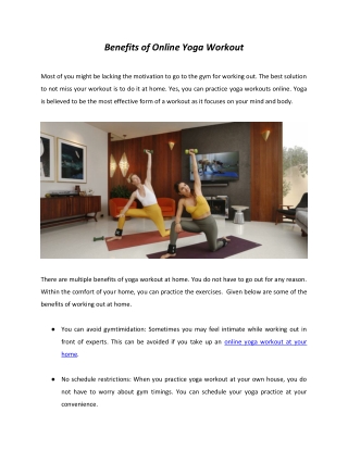 Benefits of Online Yoga Workout