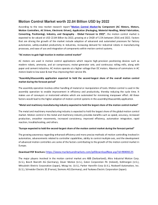 Motion Control Market by Component - 2022 | MarketsandMarkets