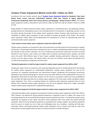 Outdoor Power Equipment Market Research, Size, Growth, Trend and Forecast to 2024 | MarketsandMarkets