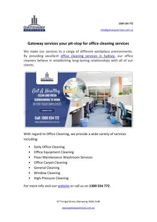 Gateway services your pit-stop for office cleaning services