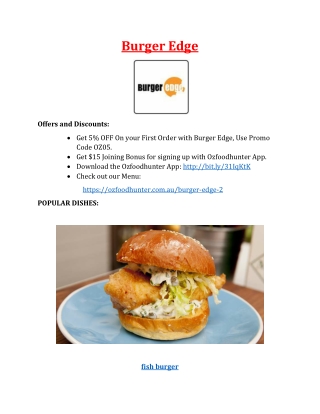 5% off - Burger Edge – Wollert Takeaway Restaurant -VIC