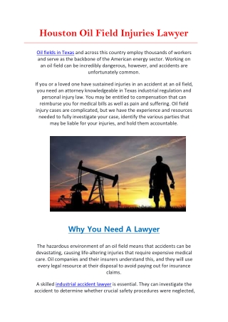 Houston Oil Field Injuries Lawyer