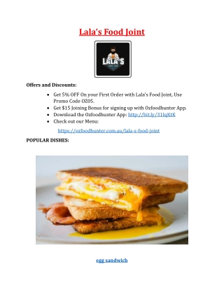 5% off - Lala’s Food Joint Menu - Fawkner Takeaway Restaurant, Vic