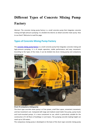 Different Types of Concrete Mixing Pump Factory