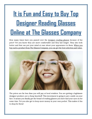 It is Fun and Easy to Buy Top Designer Reading Glasses Online at The Glasses Company