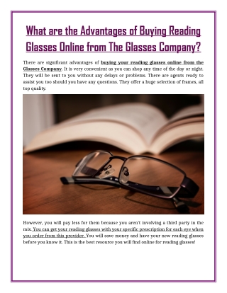 What are the Advantages of Buying Reading Glasses Online from The Glasses Company?