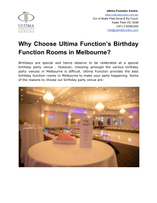 Why Choose Ultima Function’s Birthday Function Rooms in Melbourne?