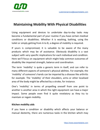 Maintaining Mobility With Physical Disabilities - Essential Aids UK