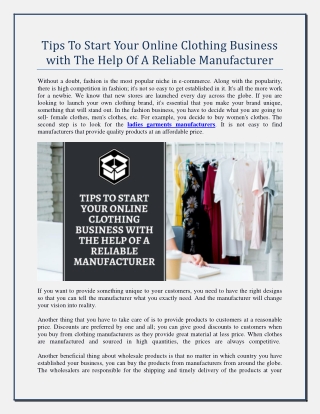 Tips To Start Your Online Clothing Business with The Help Of A Reliable Manufacturer