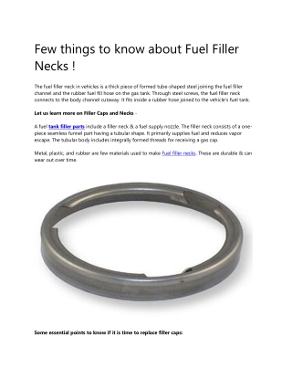 Few things to know about Fuel Filler Necks