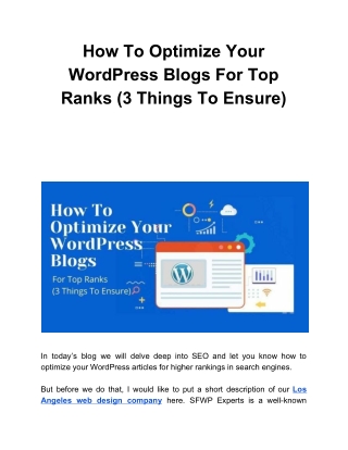 How To Optimize Your WordPress Blogs For Top Ranks (3 Things To Ensure)