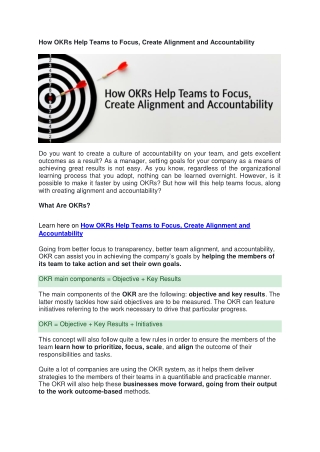 How OKRs Help Teams to Focus, Create Alignment and Accountability